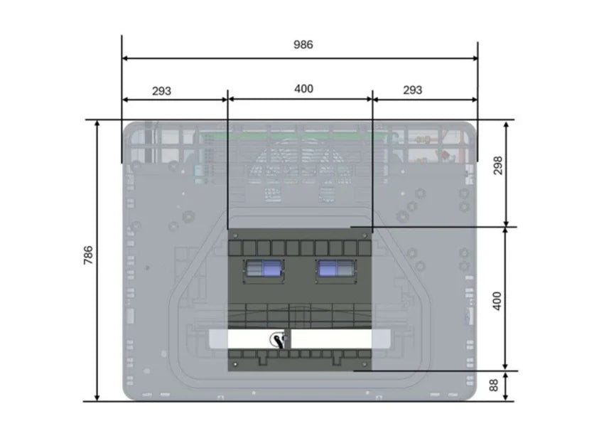Mestic roof-mounted air conditioner unit, light gray housing with vent and control panel