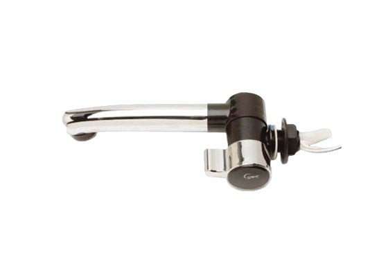 Folding tap replacement with chrome spout, dark lever handle, and valve housing