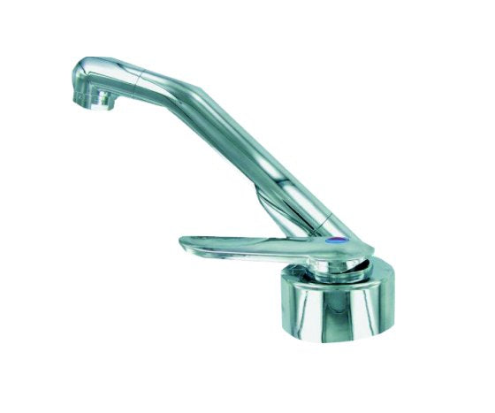 Chrome folding replacement tap with curved spout and round base