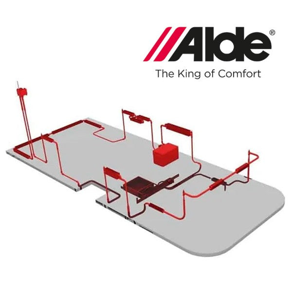 Alde heating system coolant replacement service schematic with Alde logo