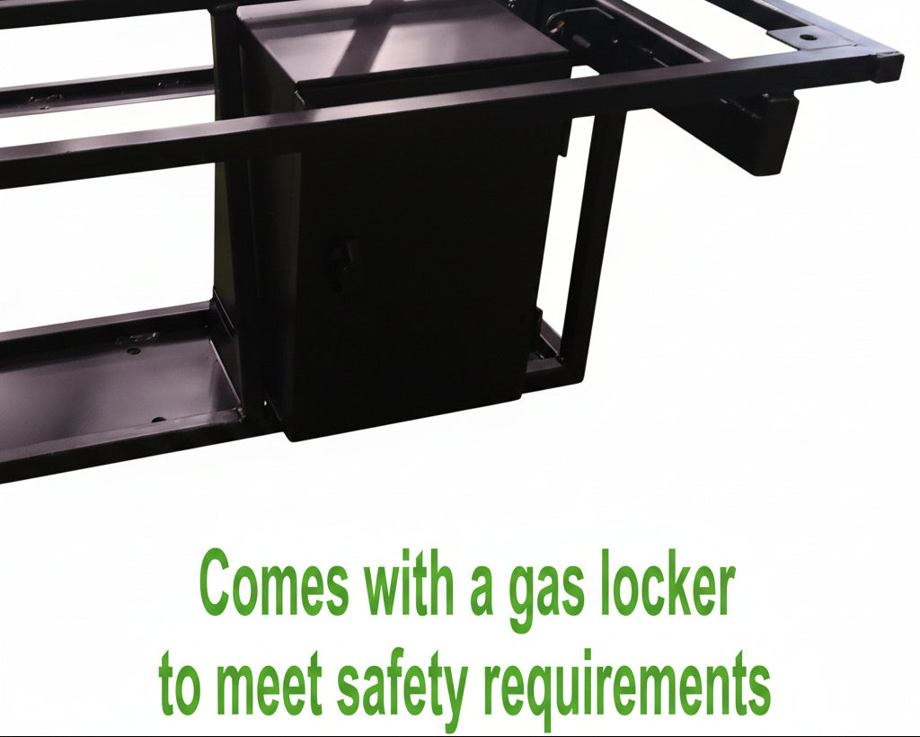 Seat bed frame with side gas locker compartment