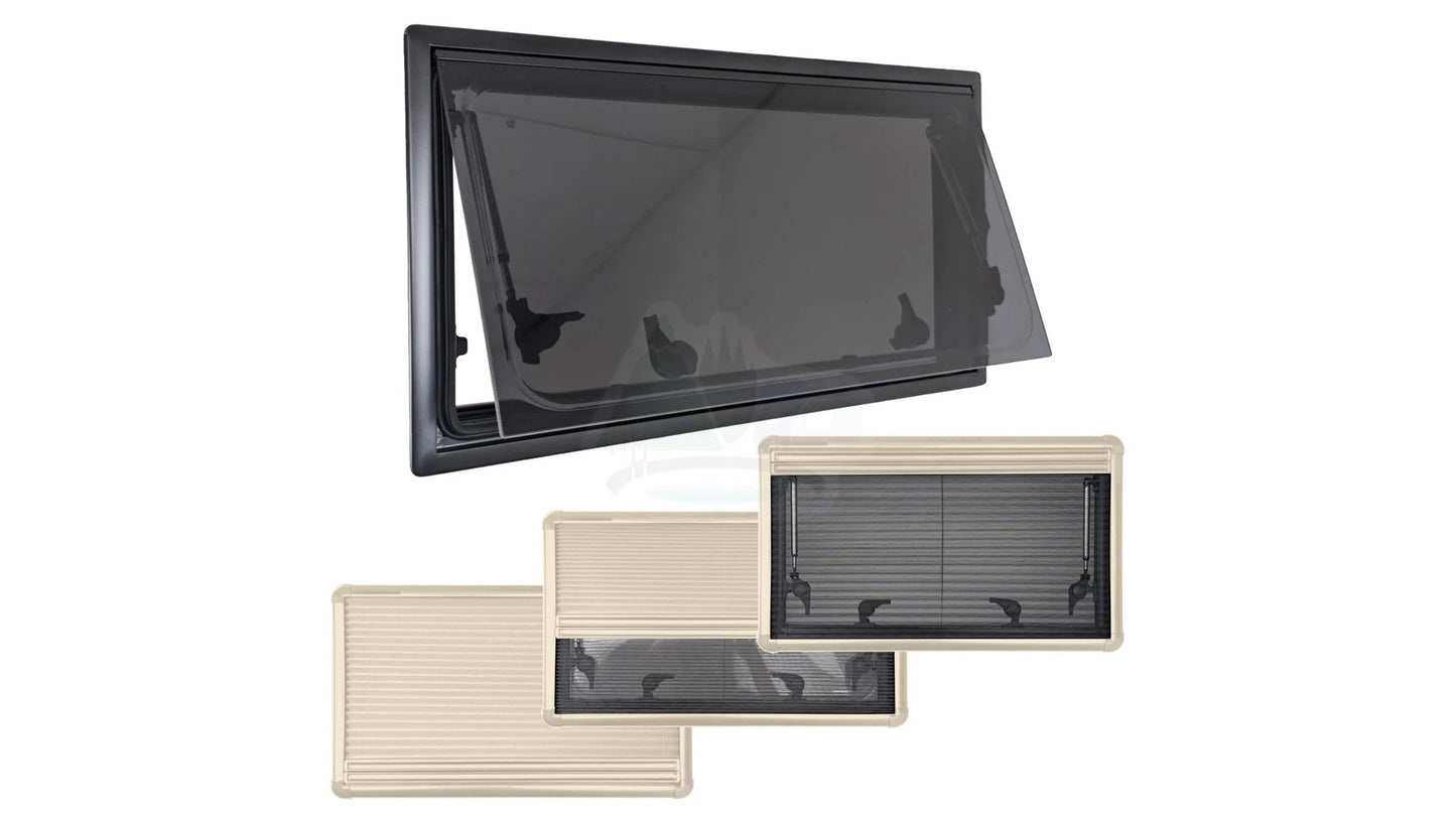 Top-Hinged Aluminium Cassette Window with Blackout Blind & Flyscreen | Campervan Upgrade