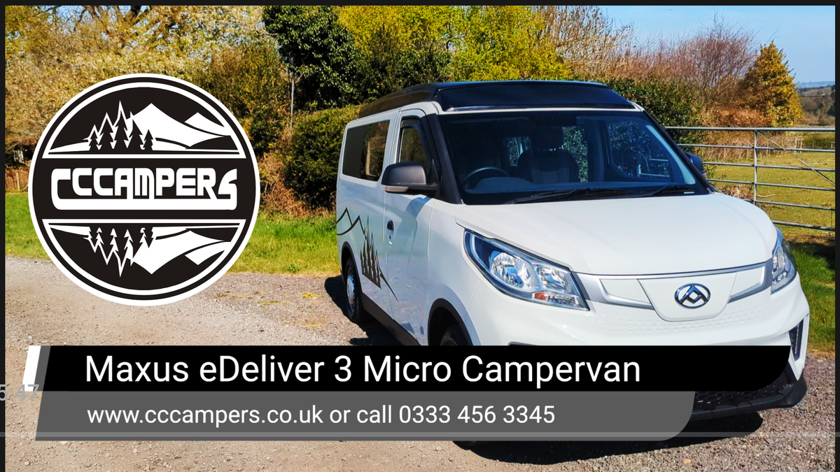 White maxus edeliver 3 micro campervan with front grille and headlights, outdoor view