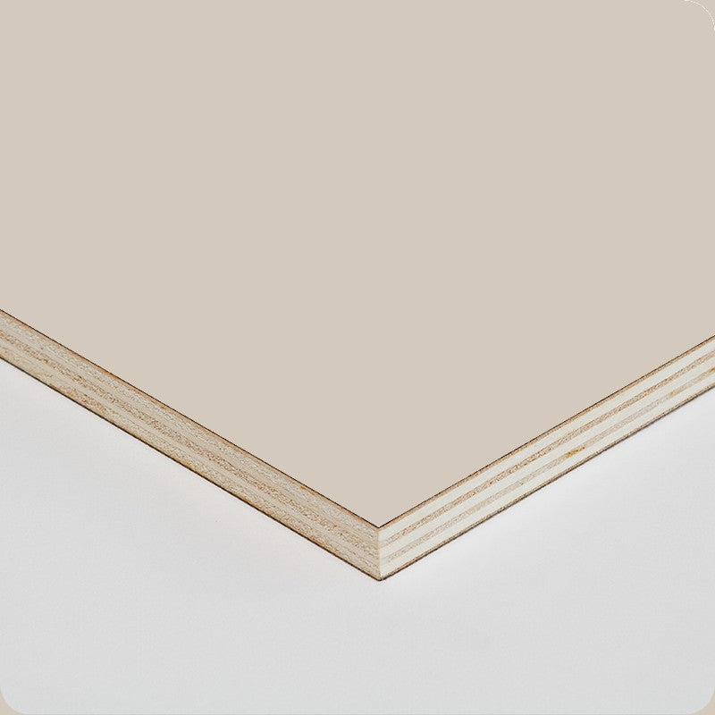 Beige wood finger-jointed worktop with layered edge and smooth corner profile