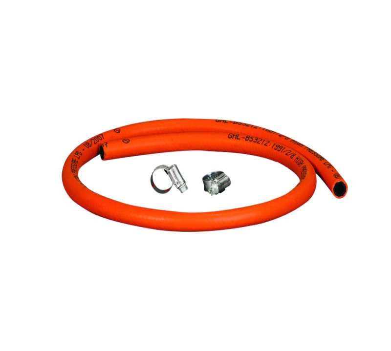 LPG flexi pigtail hose with orange tubing and metal end fittings