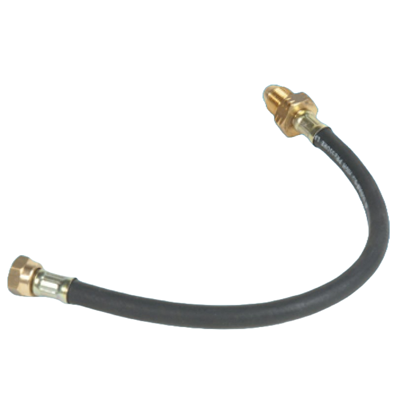 LPG flexi pigtail hose with brass couplings and black rubber tubing