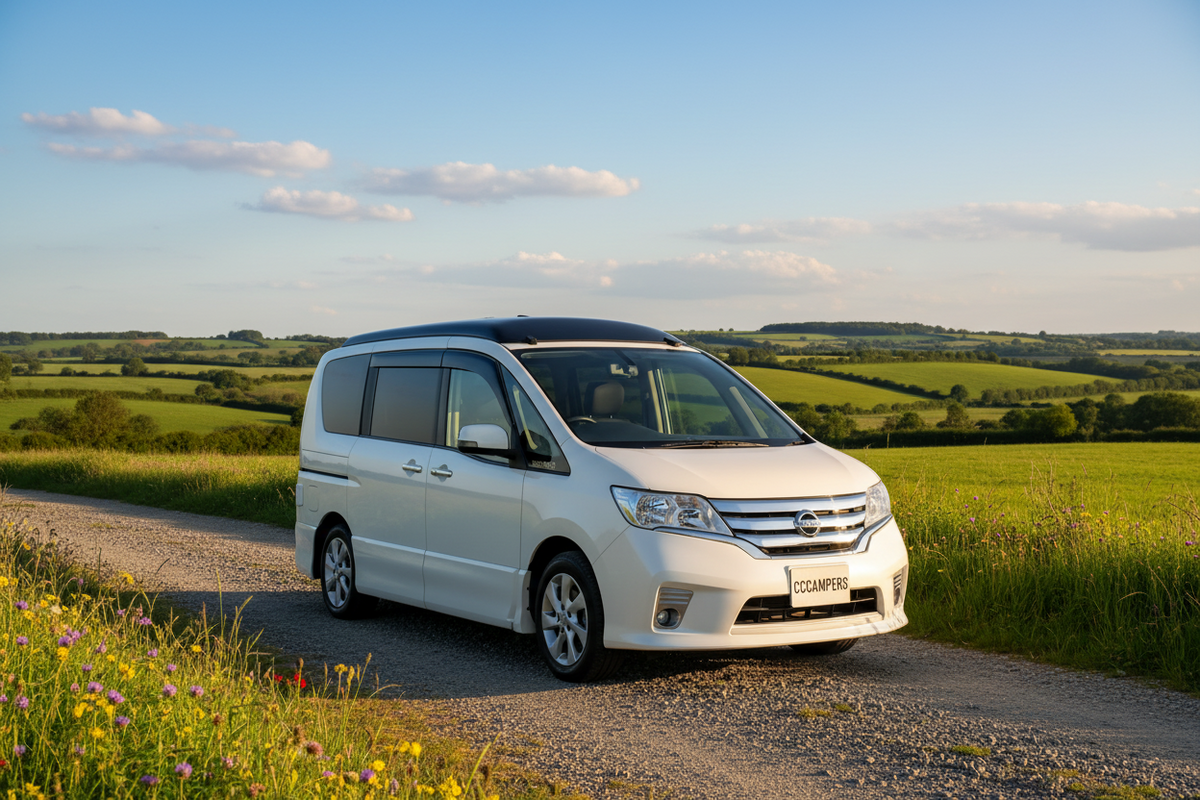 Pop-top roof for Nissan Serena camper van, roof closed on silver van