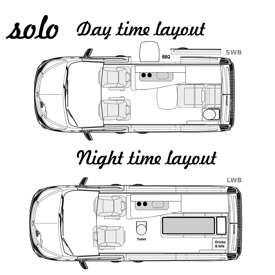 The Shelsley Solo or Duo Camper Van Conversion for the 2013 on Ford Transit Custom and 2024 all New Volkswagen Transporter T7 - cccampers.myshopify.com