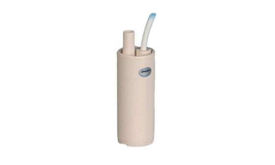 Beige high-flow water pump canister with two white outlets