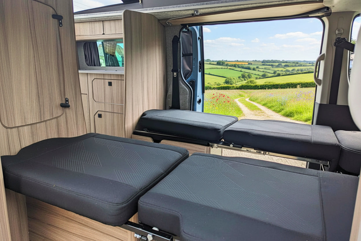 The Flagship Witley Twin-Bed Campervan Conversion with Toilet for Nissan Primastar : Available with 4, 5, or 6 Travelling Seats