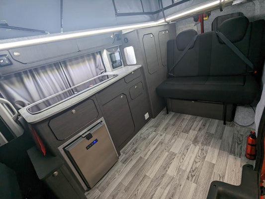 M1 Crash-Tested Duo Double Travelling Seat Bed for: Ford Transit Custom, Nissan NV300 & Primastar, Renault Trafic, Vauxhall Vivaro, VW Transporter