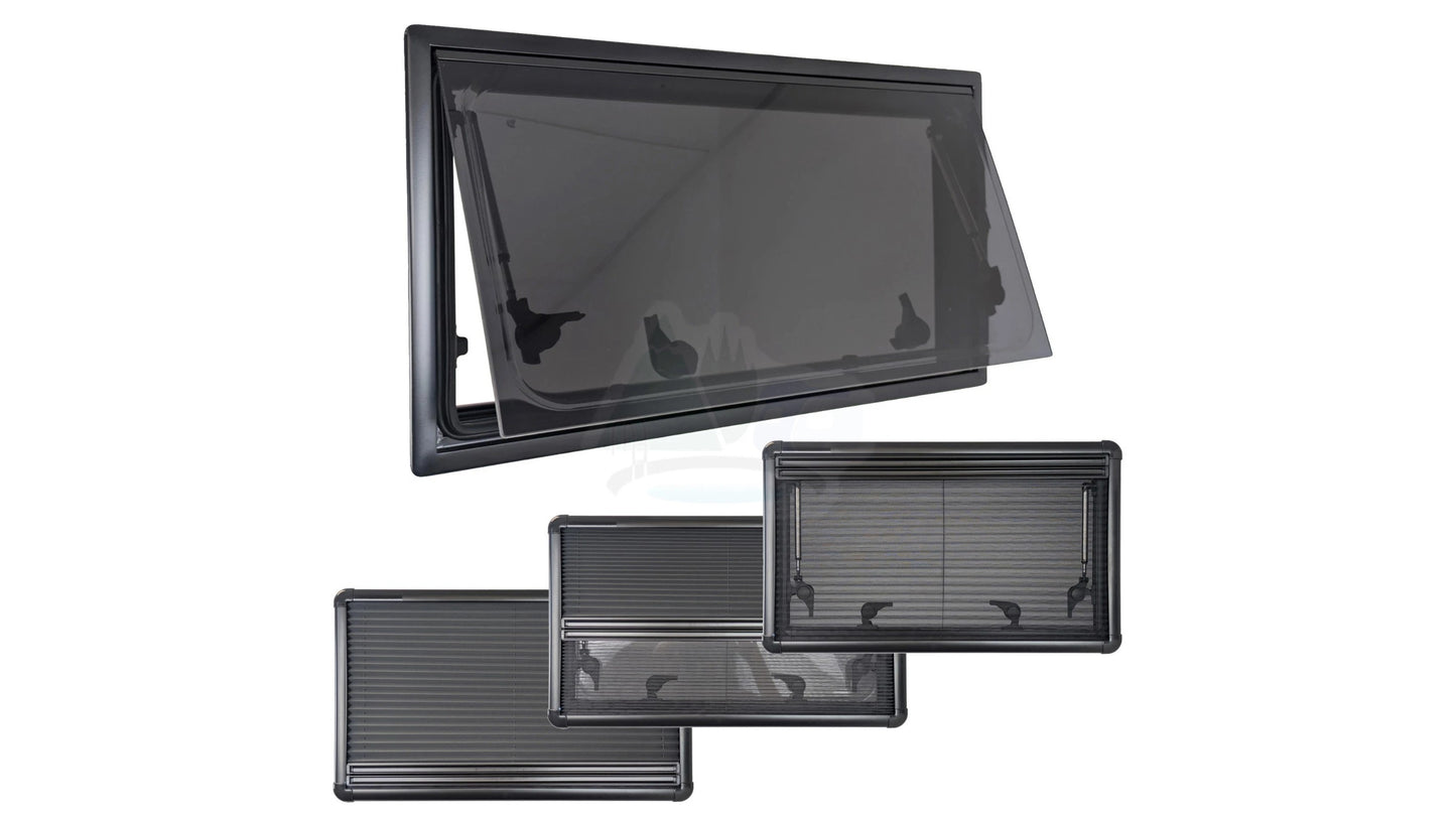 Top-Hinged Aluminium Cassette Window with Blackout Blind & Flyscreen | Campervan Upgrade