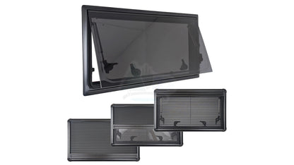 Top-Hinged Aluminium Cassette Window with Blackout Blind & Flyscreen | Campervan Upgrade