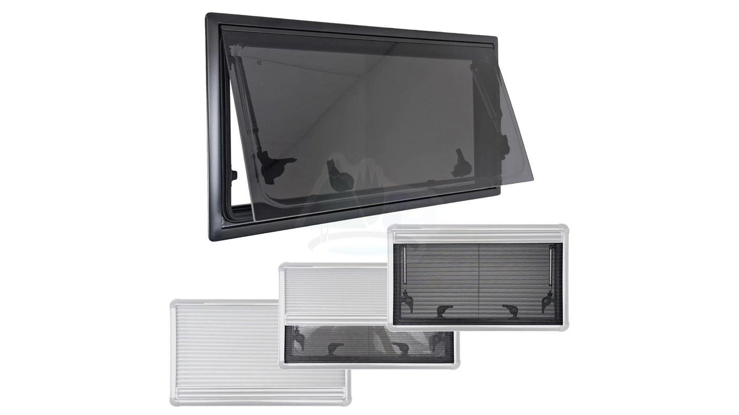 Top-Hinged Aluminium Cassette Window with Blackout Blind & Flyscreen | Campervan Upgrade