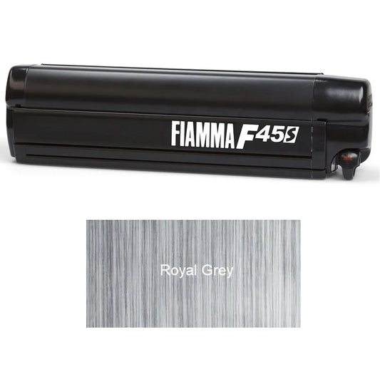 Fiamma F45S black Maxus edeliver 3 e deliver ev campervan Black awning with Royal Grey fabric
