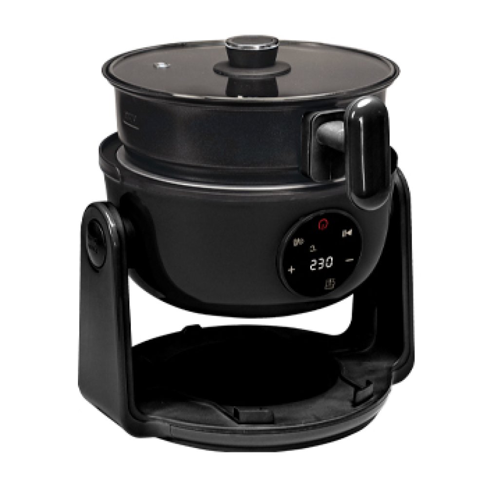 PLS 2-in-1 Digital Air Fryer and Hob in Shaddow Black – 800W low wattage campervan cooker with 180° reversible flip design, campsite hook-up safe. in pan cooking mode