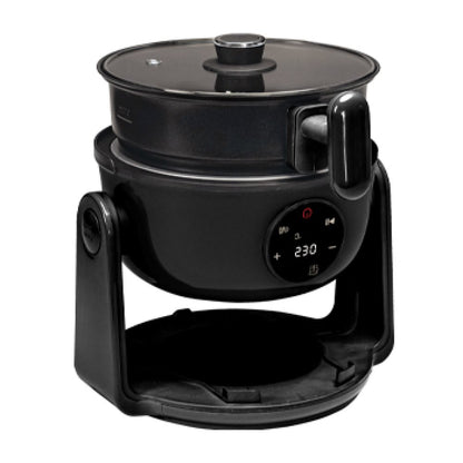 PLS 2-in-1 Digital Air Fryer and Hob in Shaddow Black – 800W low wattage campervan cooker with 180° reversible flip design, campsite hook-up safe. in pan cooking mode
