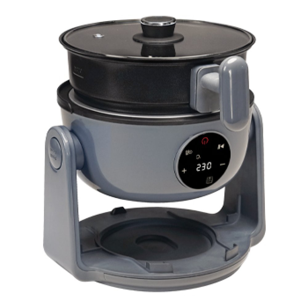 PLS 2-in-1 Digital Air Fryer and Hob in Sleek Slate Grey – 800W low wattage campervan cooker with 180° reversible flip design, campsite hook-up safe. in pan cooking mode.