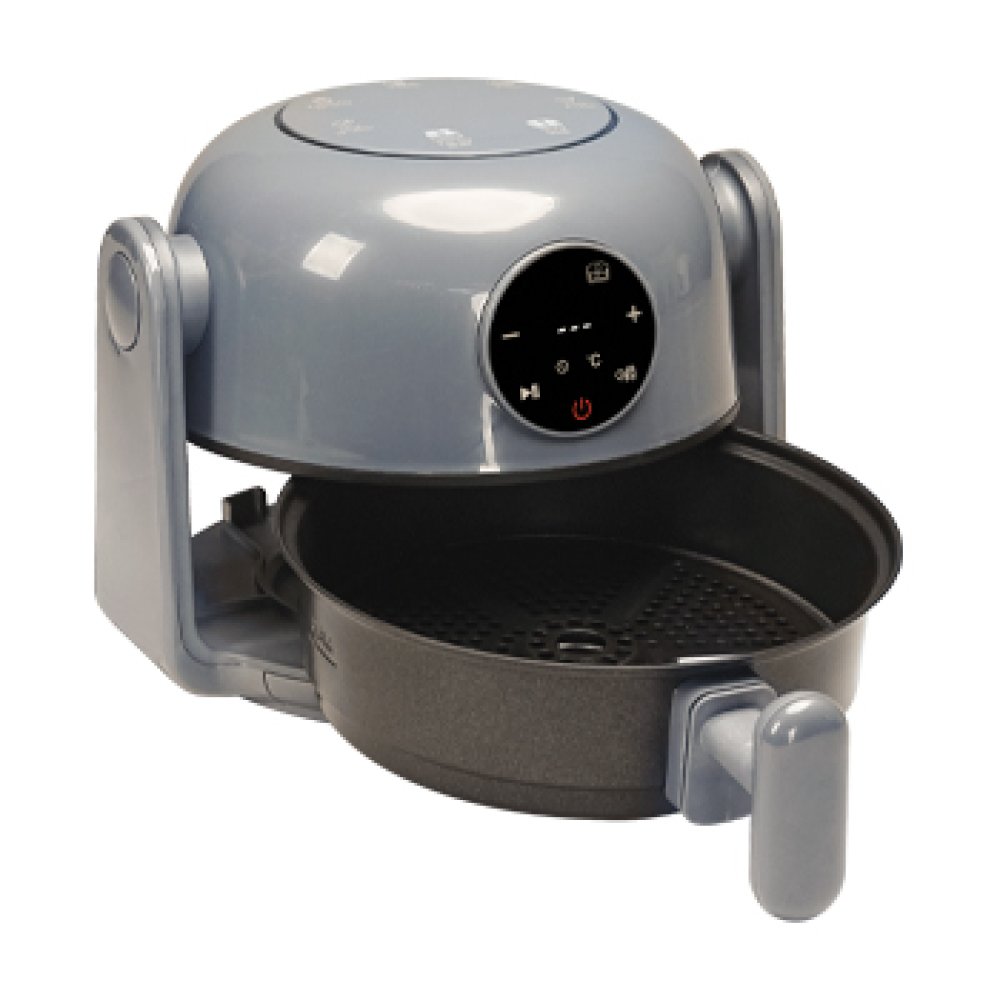 PLS 2-in-1 Digital Air Fryer and Hob in Sleek Slate Grey – 800W low wattage campervan cooker with 180° reversible flip design, campsite hook-up safe. in air fryer loading mode
