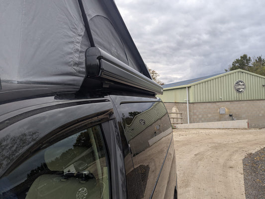 Nissan Elgrand E51 and E52 Campervan | Fiamma F45s 230cm wind out Awning – Black Case & Royal Grey Canopy