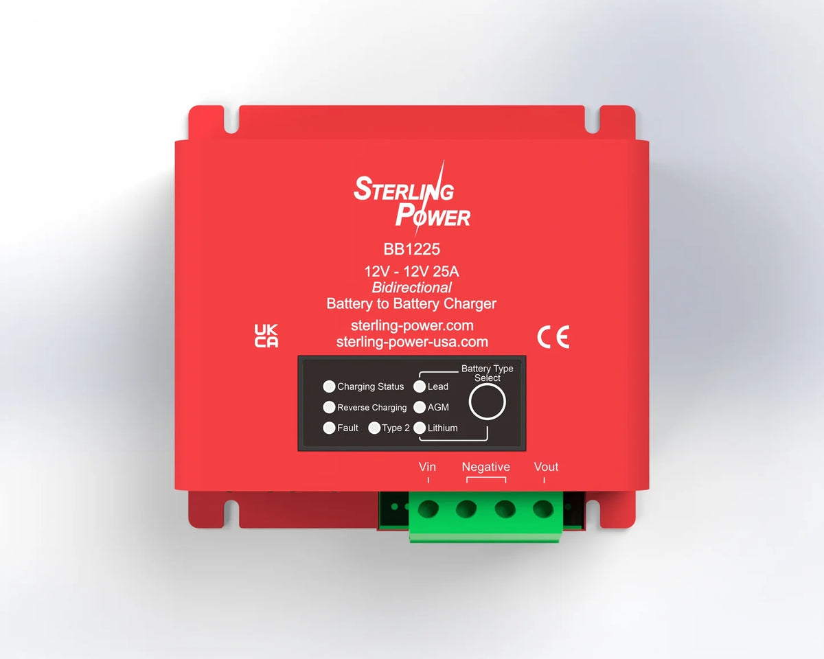 Sterling Power BB1225 battery charger/inverter module with terminal block and LEDs