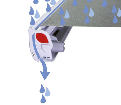 Fiamma F45S wall-mounted box awningbuilt in rain gutter, professionally fitted by CCCampers