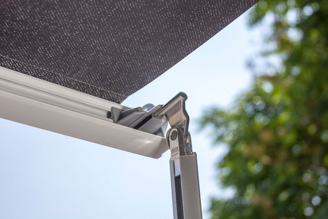 Fiamma F45S wall-mounted box awning leg pivot, professionally fitted by CCCampers