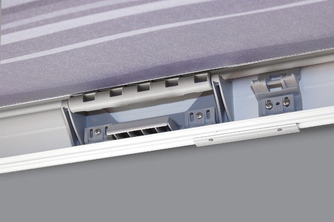 Fiamma F45S wall-mounted box awning hardware, professionally fitted by CCCampers