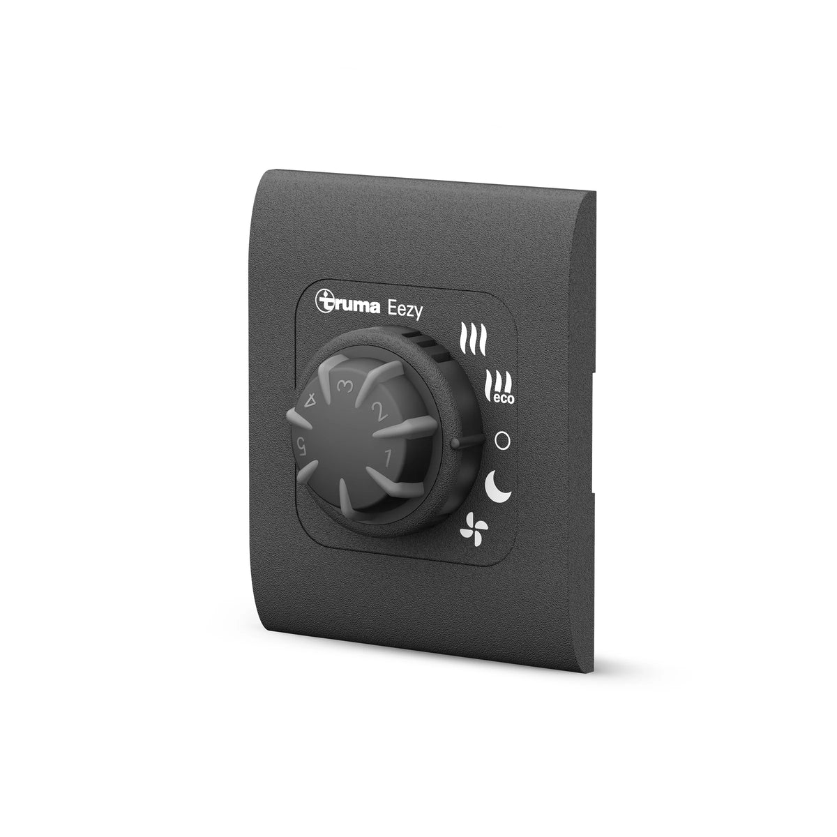 Black Truma Eazy wall control panel with rotary dial and icon buttons