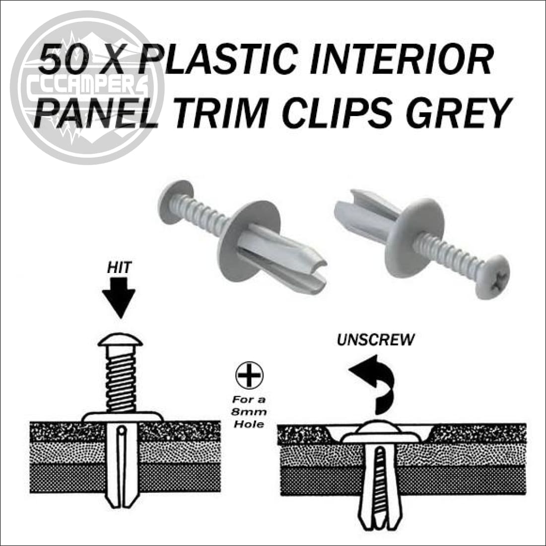 50 x Plastic Interior Panel Trim Clips black or grey - cccampers.myshopify.com