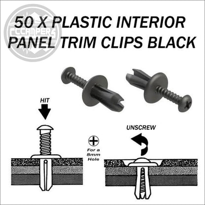 50 x Plastic Interior Panel Trim Clips black or grey - cccampers.myshopify.com