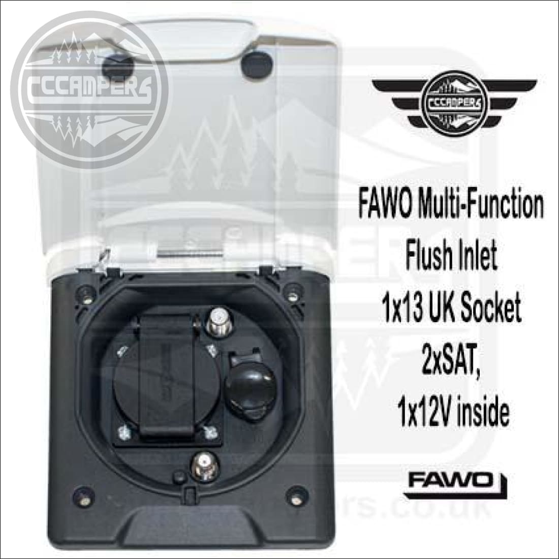 FAWO Multi-Function Flush Outlet 13 amp UK Socket 2xSAT, 1x12V with Magnetic Locking - cccampers.myshopify.com