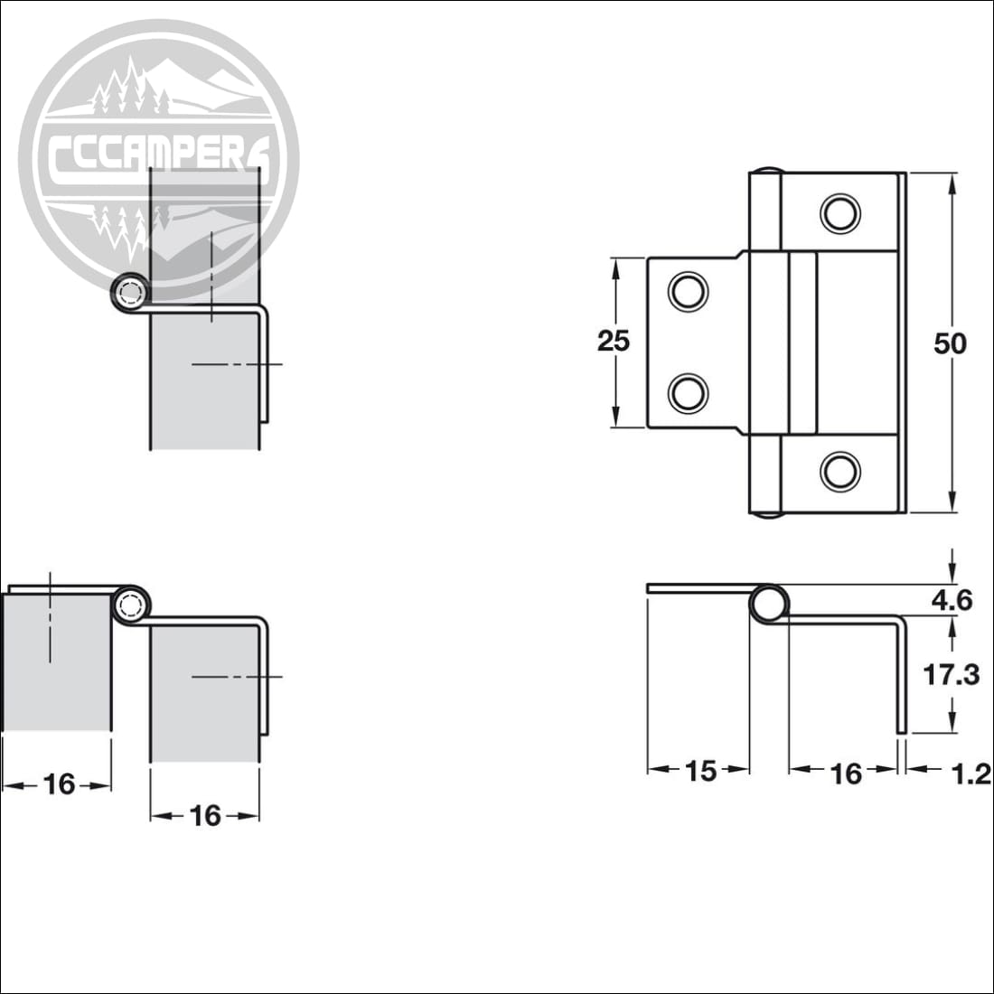 Flush Hinge for 15-16 mm Door Thickness - cccampers.myshopify.com